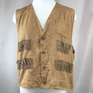 Vintage 80s WORLD FAMOUS Hunting Outdoor Vest Mens (XL) Cotton Pockets Hong Kong